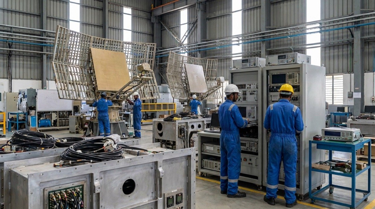 Bharat Electronics Limited defence electronics manufacturing facility with radar and communication systems