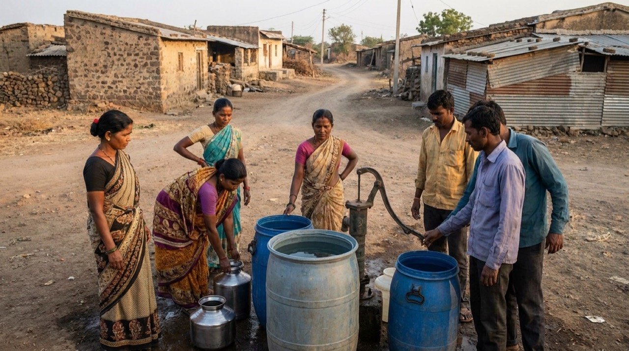 Rural Maharashtra residents collecting drinking water as the Bombay High Court rules clean water a fundamental right