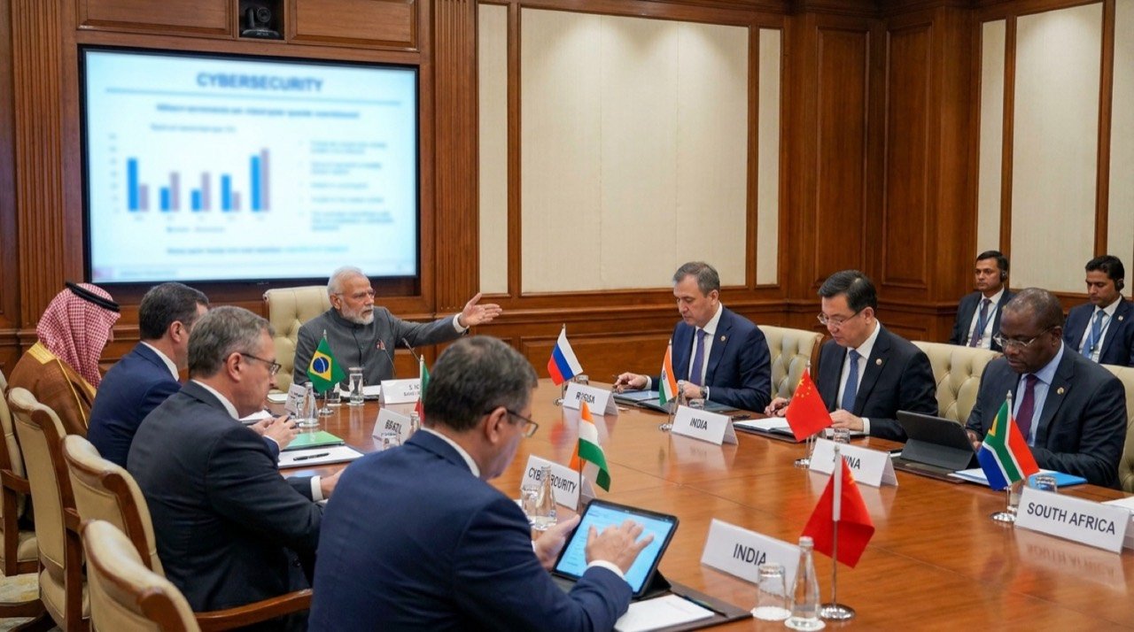 BRICS national security advisers seated at a meeting in India chaired by Ajit Doval with technology security on the agenda