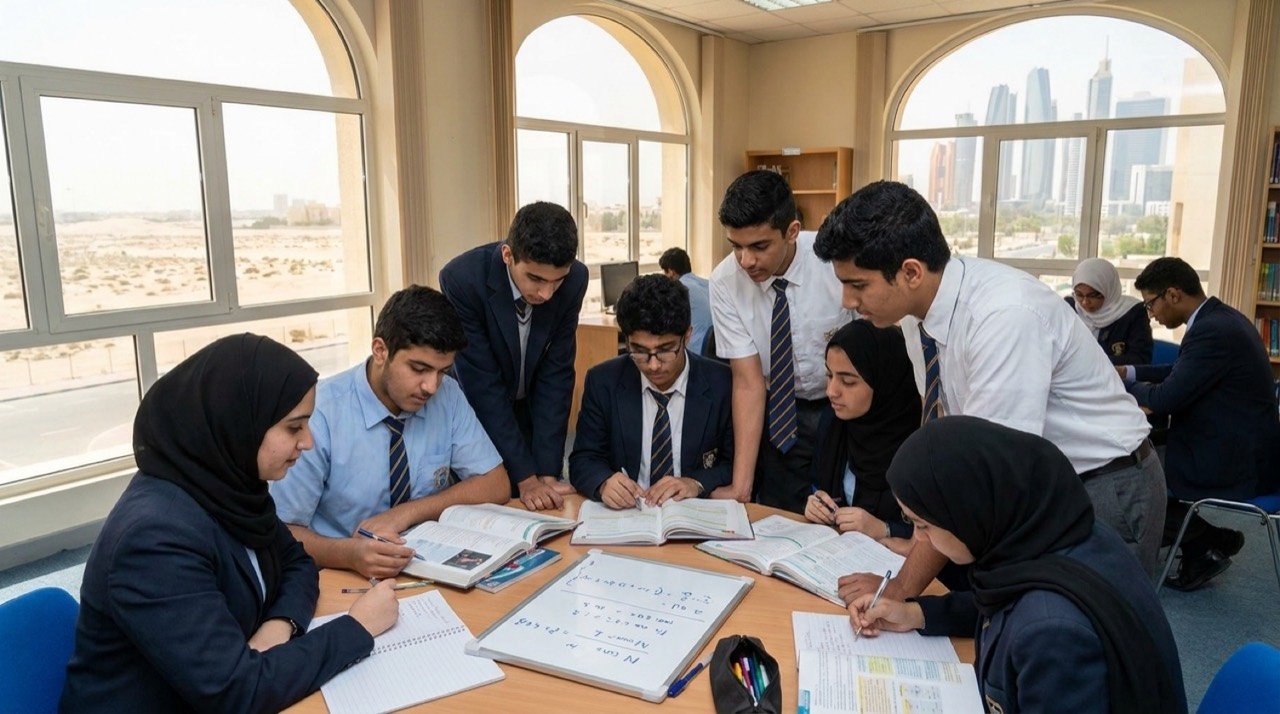 CBSE Class 12 students at an Indian curriculum school in the Gulf region preparing for board assessment