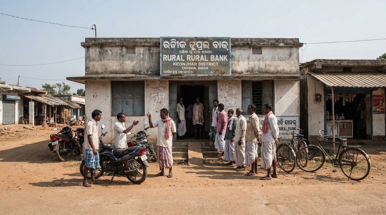 A rural bank branch in Odisha's Keonjhar district at the centre of the Jitu Munda withdrawal dispute that prompted Centre-ordered corrective measures.