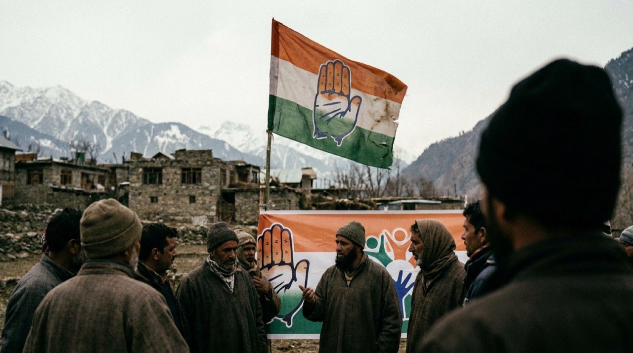 Congress party flag representing the leadership review of factional tensions in Jammu and Kashmir