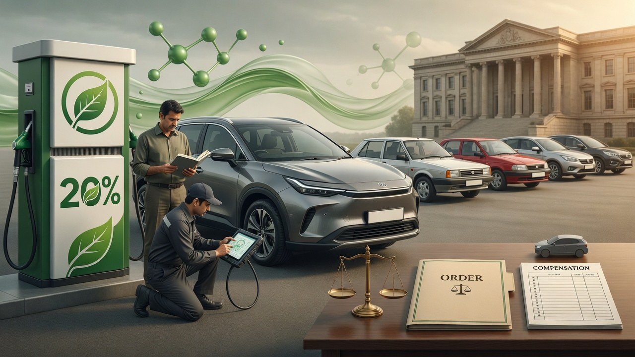 Illustrative image for the story: E20 Fuel Dispute Reaches Consumer Court as Car Maker Is Ordered to Replace Vehicle or Pay Compensation