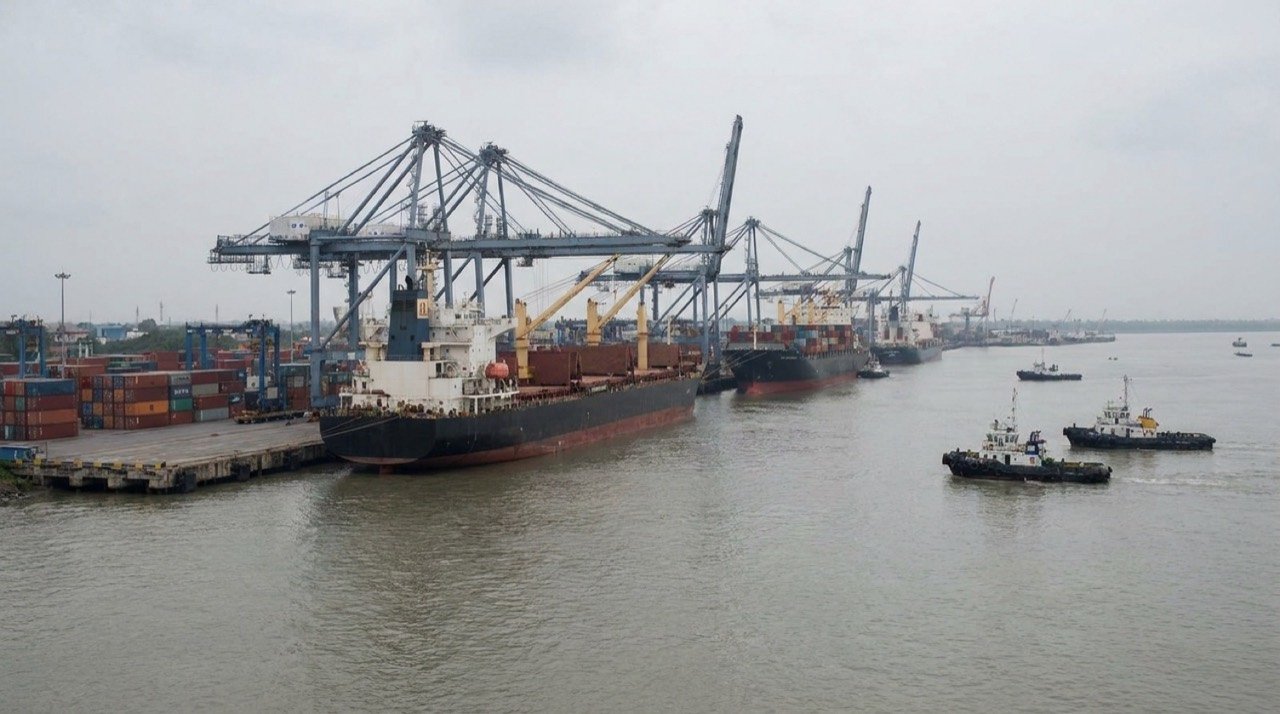 Cargo vessels at Haldia seaport in West Bengal, newly designated as India's 41st immigration checkpost