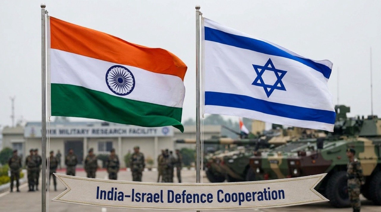 Indian and Israeli flags symbolising defence cooperation as the two countries identify new joint defence projects