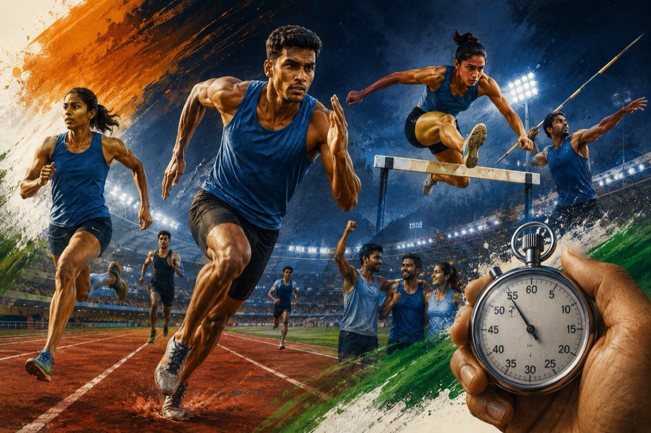 Indian track and field athletes competing at a national meet, reflecting a surge in national records in 2026