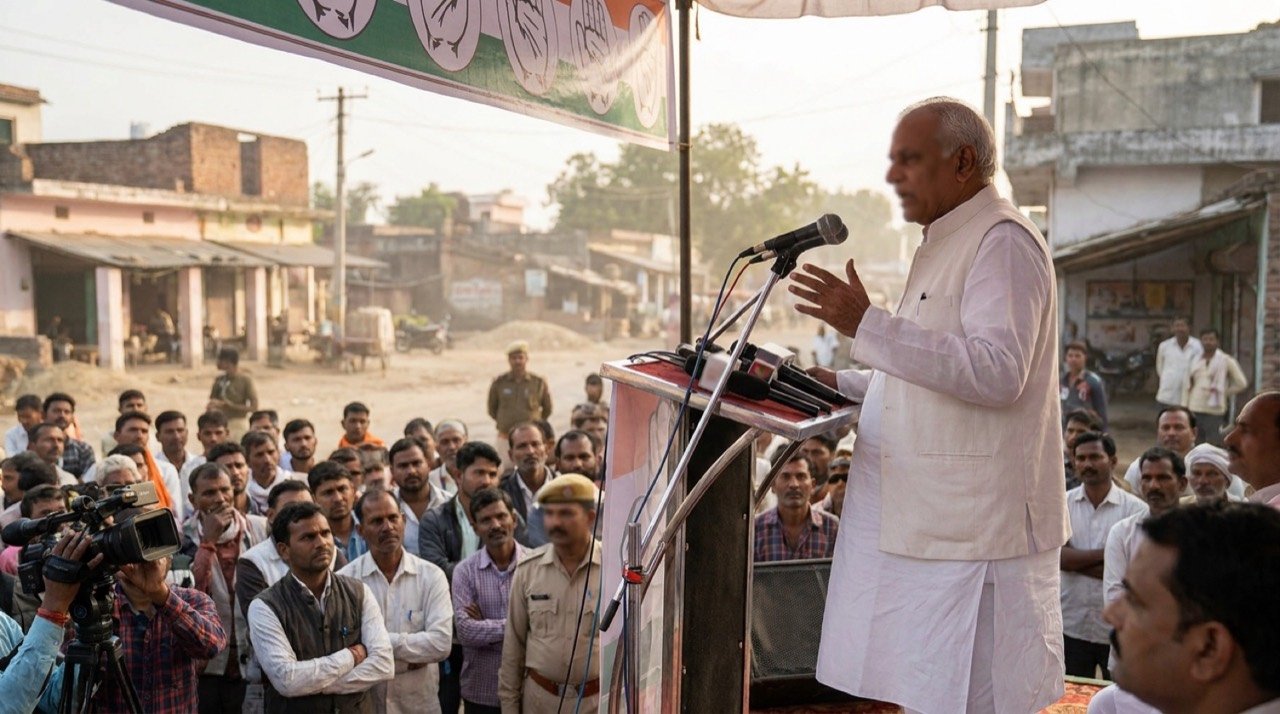 Madhya Pradesh minister Kailash Vijayvargiya speaking at a public event amid a political controversy