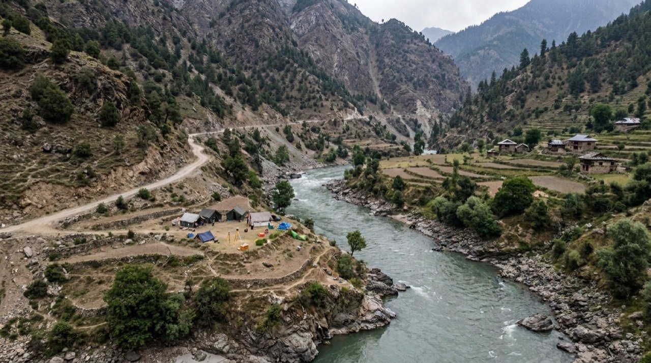 The Chenab river valley in Kishtwar district, Jammu and Kashmir, site of the proposed 820 MW Kirthai-II hydroelectric project