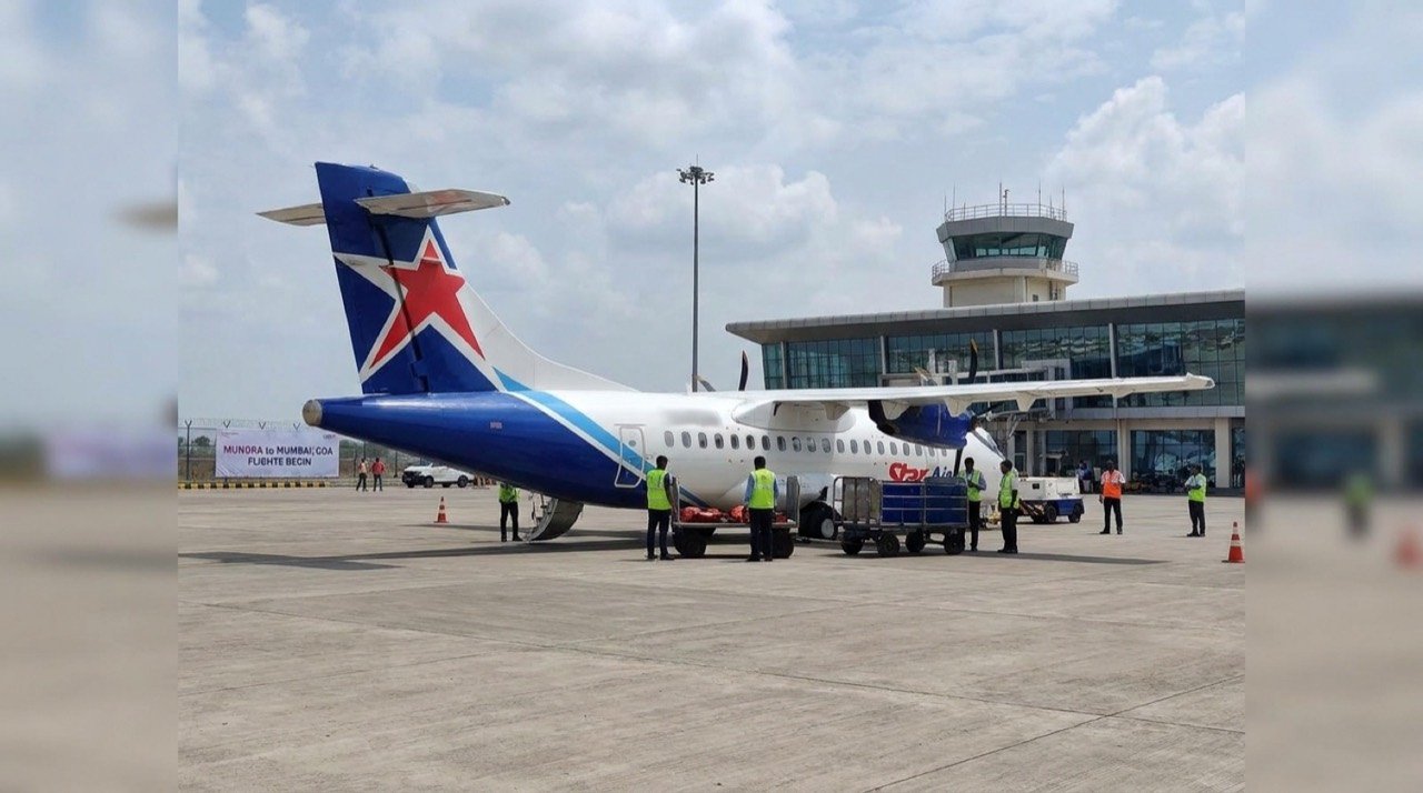 A Star Air regional aircraft on the tarmac at Adani Mundra Airport in Gujarat as scheduled commercial flights to Mumbai and Goa begin.