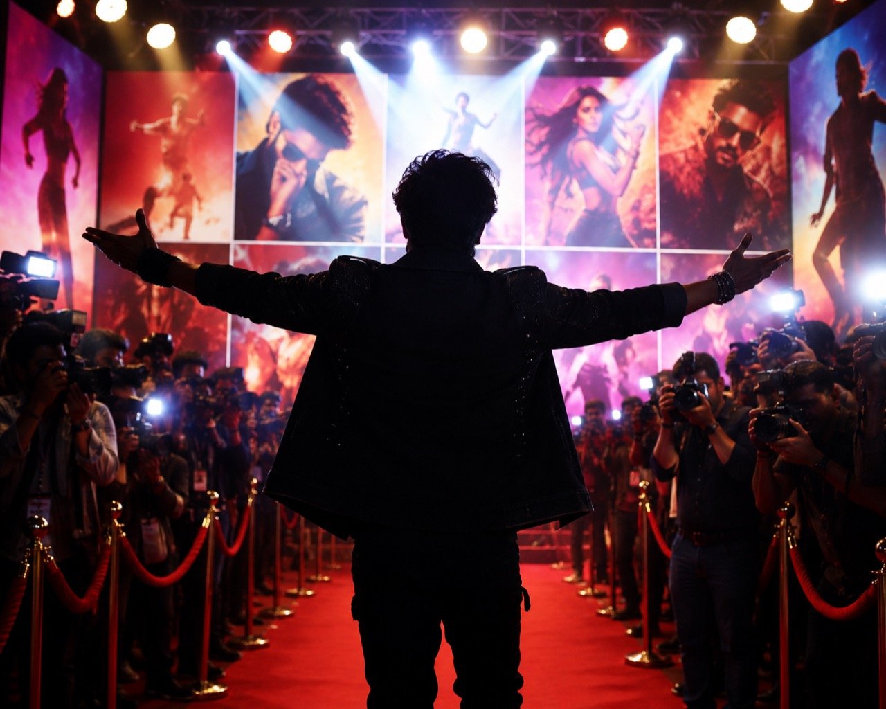 Stylised film poster artwork featuring a young Indian male performer in a dynamic dance pose against bold neon-lit typography