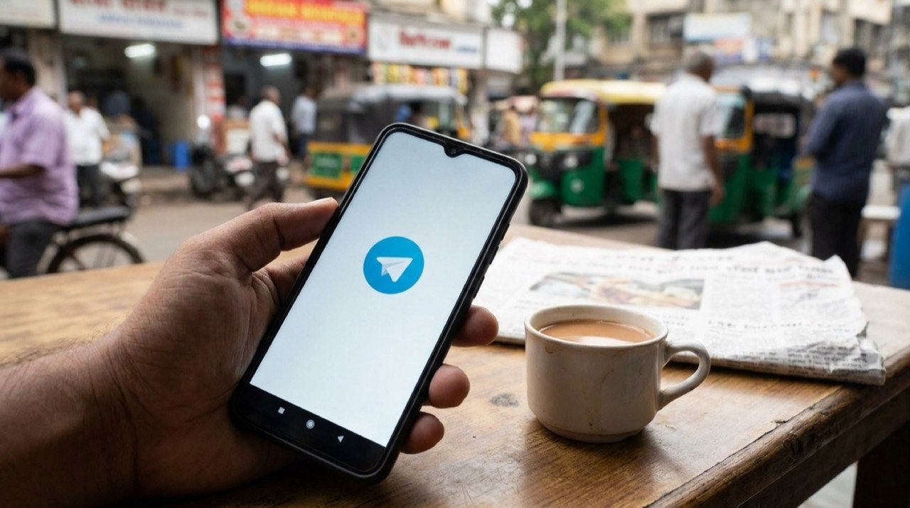 A smartphone displaying the Telegram messaging app, restored for Indian Android users after a temporary block