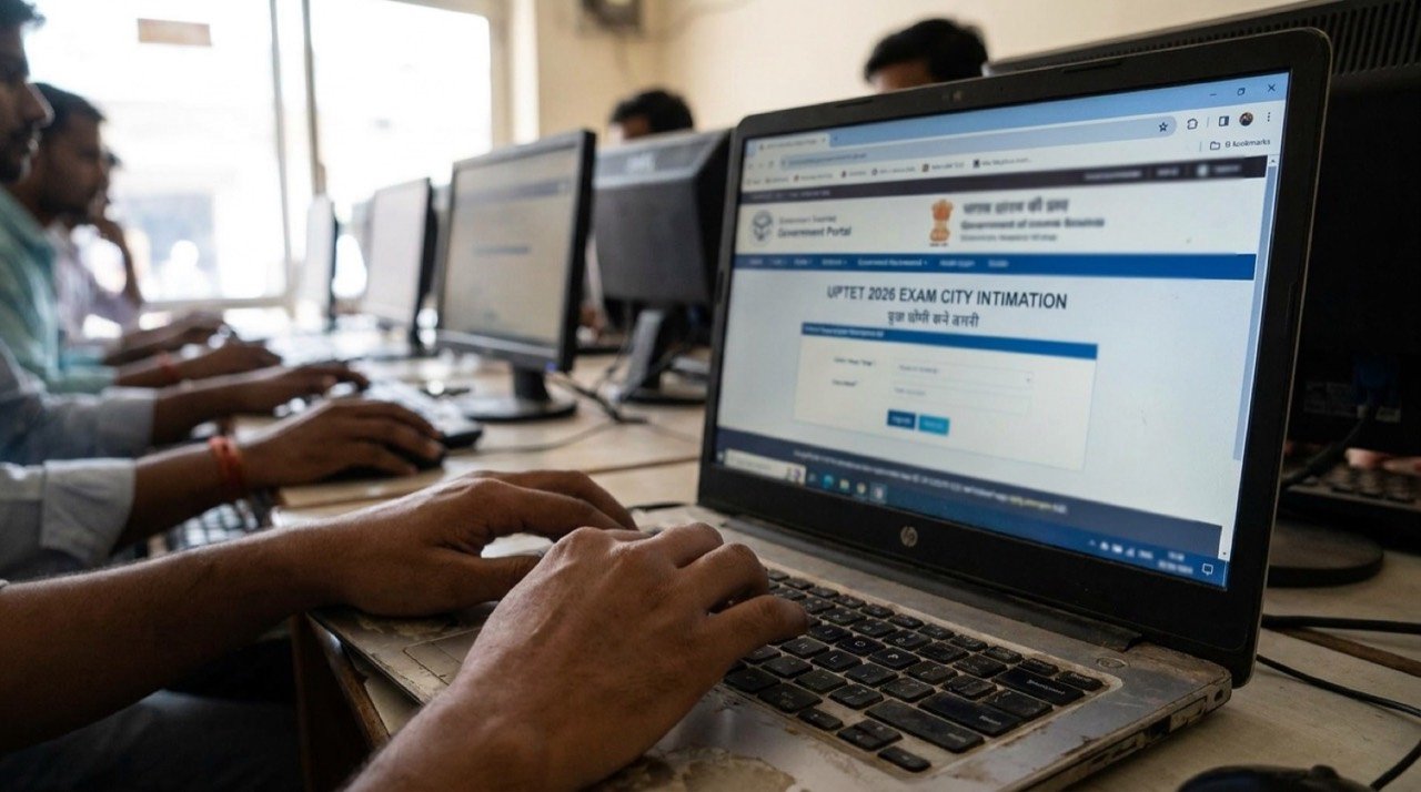 Candidate checking UPTET 2026 exam city intimation slip on official portal before the teacher eligibility test