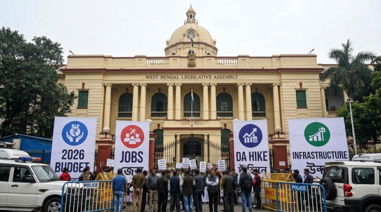 West Bengal state assembly building representing the 2026 budget on jobs, DA hike and infrastructure