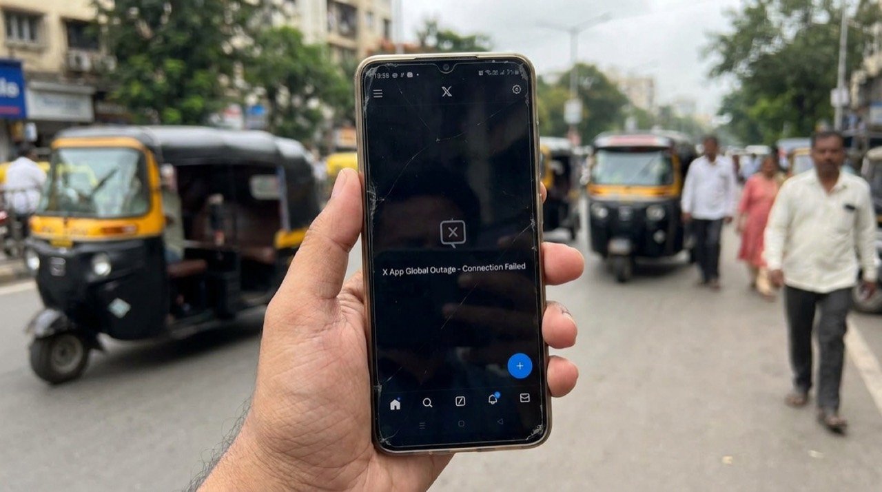 Smartphone displaying an error on the X app during the global outage that affected Indian users